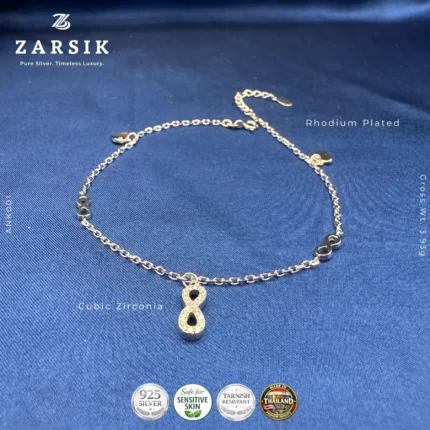 Elegant 925 Sterling Silver Anklet with infinity and heart charms