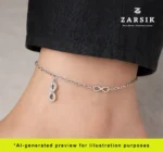 Infinity & Heart Charm Anklet, 925 Sterling Silver Rhodium-Plated - Image 2