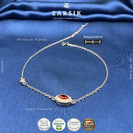 925 Sterling Silver Anklet with Red stone centerpiece