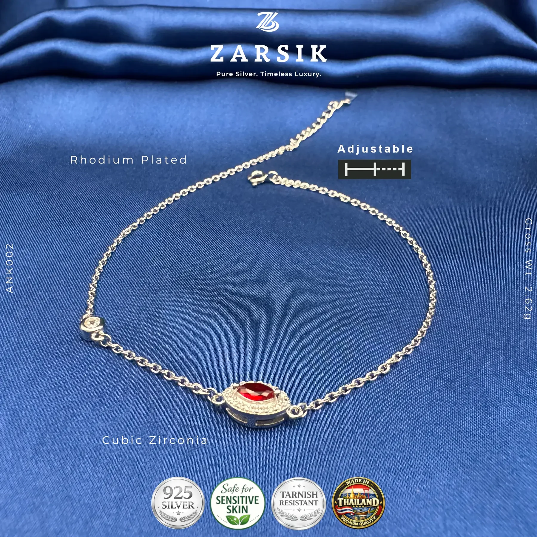 925 Sterling Silver Anklet with Red stone 925 Sterling Silver Anklet with Red stone centerpiece