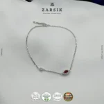 925 Sterling Silver Anklet with Red stone – Rhodium-Plated Jewelry for Women - Image 3