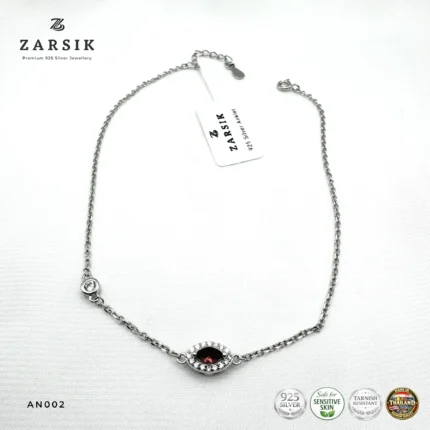 925 Sterling Silver Anklet with Red Stone
