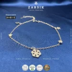 925 sterling silver star and snowflake anklet with rhodium plating, adjustable chain, and tarnish resistant finish made in Thailand