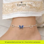 Butterfly Anklet with Blue Stone Charms - Adjustable 925 Sterling Silver - Image 2