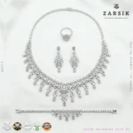 Luxury bridal cubic zirconia jewellery set in 925 silver with necklace, earrings, bracelet and ring