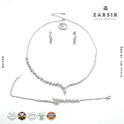 Modern Asymmetrical Leaf 925 Silver Jewellery Set