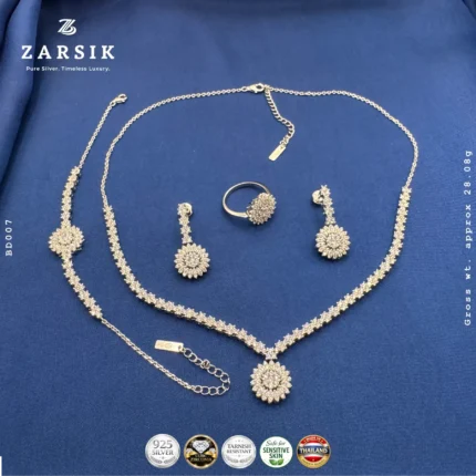 925 Sterling Silver Floral Cluster Jewelry Set