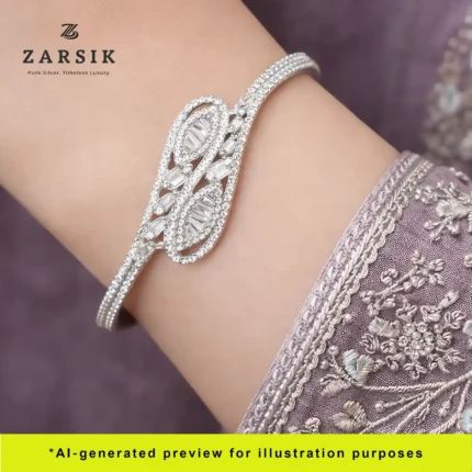 Elegant silver bracelet with cubic zirconia stones Thailand craftsmanship