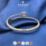 925 sterling silver adjustable open bangle bracelet with diamond-style centrepiece and rhodium-plated luxury finish for women