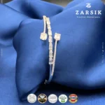 Elegant 925 sterling silver open cuff bracelet with baguette and emerald-cut cubic zirconia stones, rhodium plated luxury jewellery for women