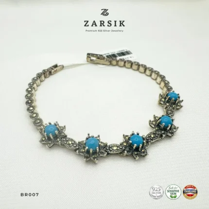 Vintage Oxidised Silver Star Bracelet with Marcasite