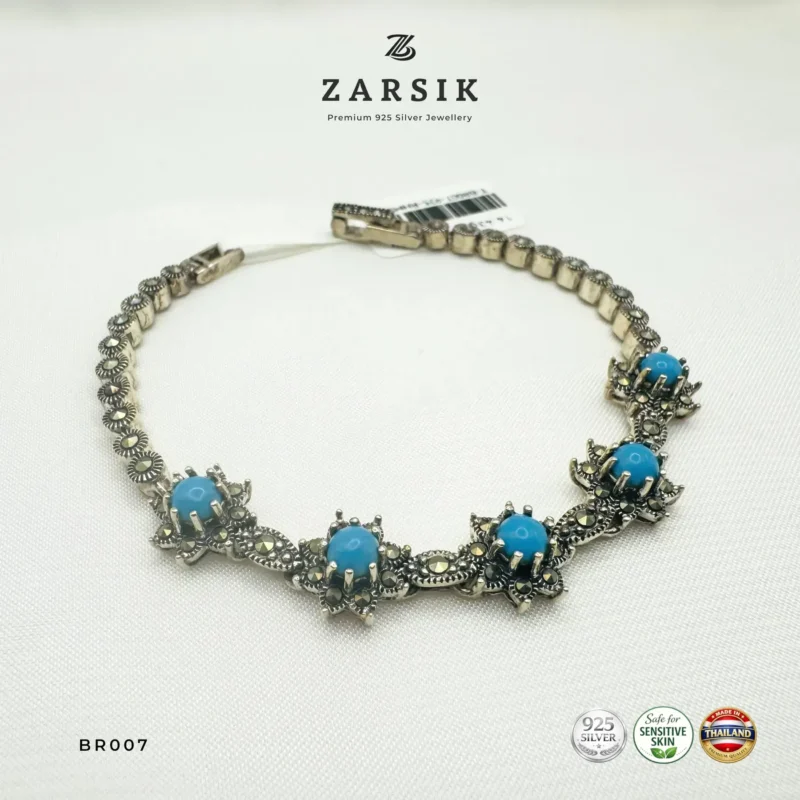 Vintage Oxidised Silver Star Bracelet with Marcasite