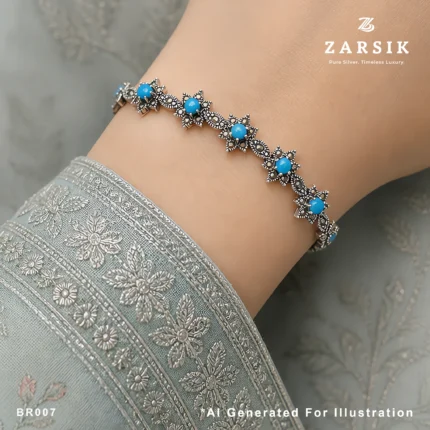 Vintage Oxidised Silver Star Bracelet with Marcasite