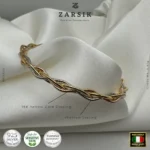 Close-up macro detail of tri-tone 925 sterling silver twist bracelet highlighting twisted rope texture and polished 18K gold, rose gold and rhodium plated finish craftsmanship