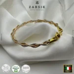 Tri-tone 925 sterling silver twist bracelet with 18K gold, rose gold and rhodium plating, Italian made luxury rope design displayed on a clean studio background