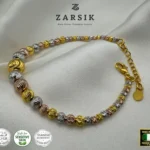 Tri-tone 925 sterling silver beaded bracelet with 18K gold, rose gold, and rhodium plating, Italian-made luxury jewellery on a clean background