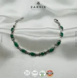 Genuine Emerald Silver Tennis Bracelet in 925 sterling silver with rhodium plating on a white studio background.