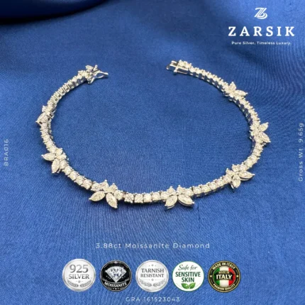 Elegant Moissanite Butterfly Tennis Bracelet in Italian 925 Sterling Silver featuring 3.88ct brilliant-cut stones on a clean background.