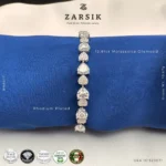 Close-up macro view of GRA certified moissanite stones on Italian 925 sterling silver tennis bracelet