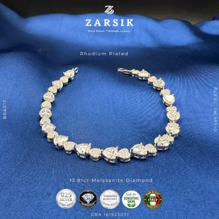 Italian moissanite tennis bracelet in rhodium plated 925 sterling silver with 3.81CT sparkling stones