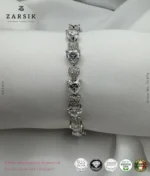 Close-up macro view of GRA certified moissanite stones on Italian 925 sterling silver tennis bracelet