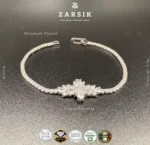 Radiant Italian 925 sterling silver CZ bracelet with rhodium plated finish and sparkling central cluster design