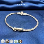 Radiant Italian 925 sterling silver CZ bracelet with rhodium plated finish and sparkling central cluster design