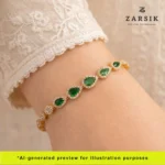 Radiant Teardrop Glow Bracelet in Gold Plated 925 Sterling Silver with Green Stones | Thailand - Image 2