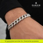 Man wearing rhodium-plated 925 sterling silver Cuban link bracelet with modern luxury styling