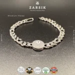 Close-up detail of rhodium-plated 925 sterling silver halo bracelet with sparkling Cubic Zirconia stones