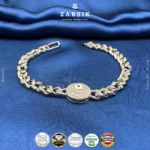 Radiant halo link bracelet in 925 sterling silver with Cubic Zirconia and rhodium-plated finish