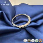 925 sterling silver rhodium plated bracelet with cubic zirconia beads handcrafted in Thailand luxury close up view