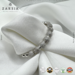 925 sterling silver rhodium plated bracelet with cubic zirconia beads handcrafted in Thailand luxury close up view