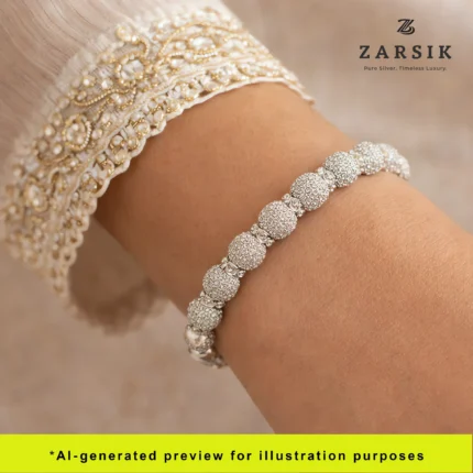 elegant 925 silver rhodium plated cubic zirconia bracelet worn on wrist showcasing Thai handcrafted jewellery style