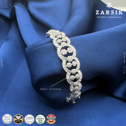 925 sterling silver rhodium plated cubic zirconia bracelet showcasing elegant Thai craftsmanship with brilliant sparkle on a clean background