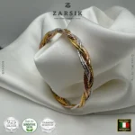 Tricolour 925 sterling silver braided bracelet with 18K gold, rose gold, and rhodium plating, made in Italy, shown on a clean background highlighting luxury design and texture