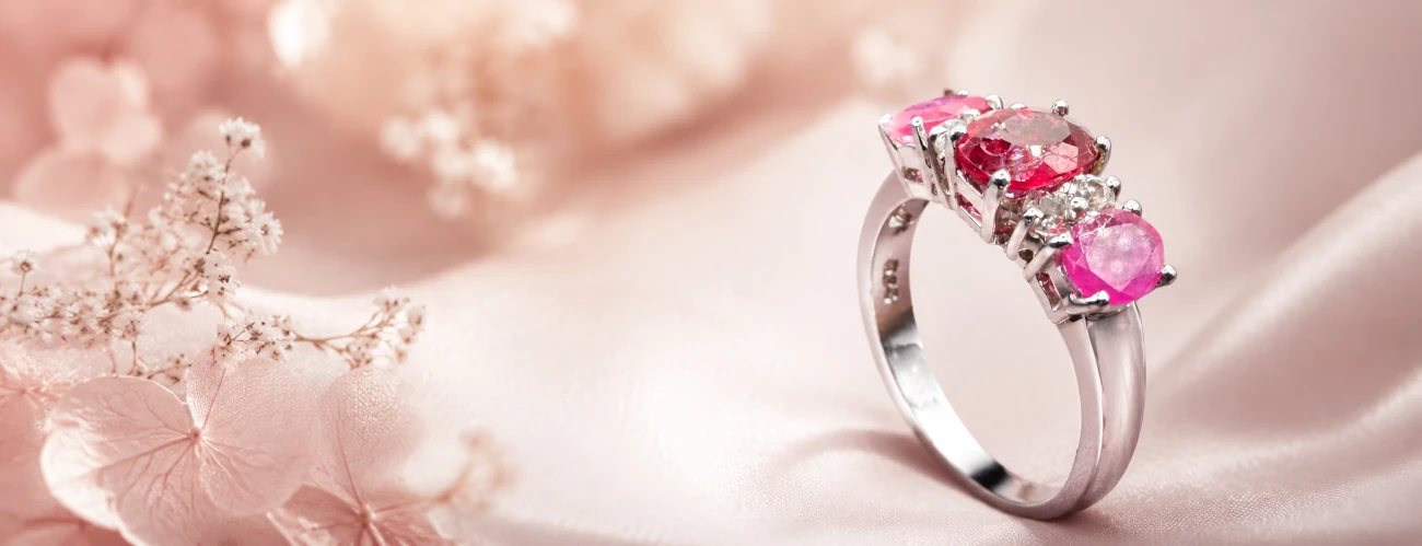 Pink Ruby and White Topaz Ring – 925 Sterling Silver
