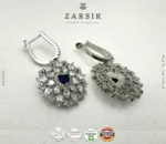 Radiant Floral Halo Earrings in 925 Sterling Silver with Deep Blue Center Stone - Image 4
