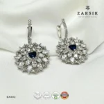 Floral Halo Earrings in 925 Sterling Silver with Blue Stone