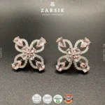 Pink Blossom 925 sterling silver statement earrings with rhodium plating