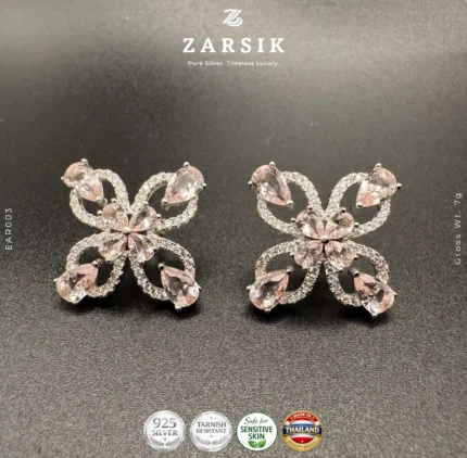 Pink Blossom 925 sterling silver statement earrings with rhodium plating