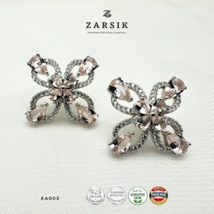 Pink Blossom 925 Sterling Silver Statement Earrings