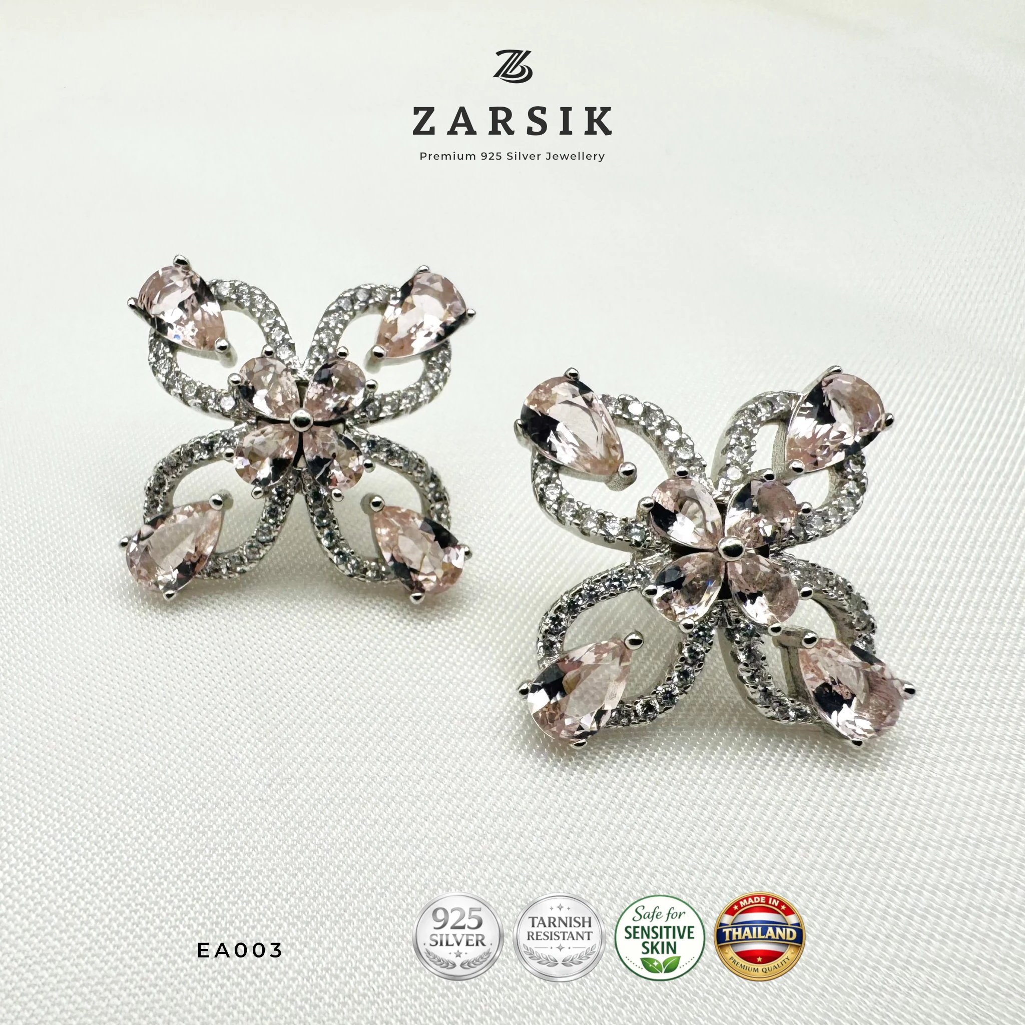 EA003 - Pink Blossom 925 Sterling Silver Statement Earrings Pink Blossom 925 Sterling Silver Statement Earrings