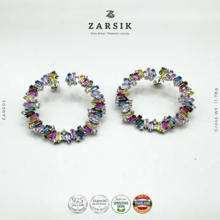 Prism Aura 925 Silver Multicolour Baguette Hoop Earrings