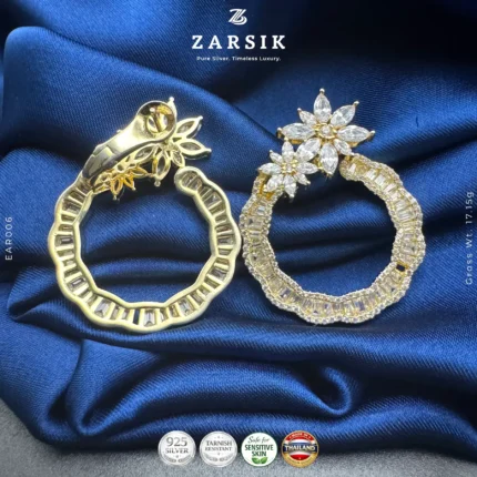 Radiant Thai bloom hoop earrings showing gold plated 925 silver floral cluster