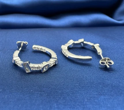 Cascade 925 silver CZ hoop earrings – rhodium-plated hoop earrings with multi-cut cubic zirconia stones