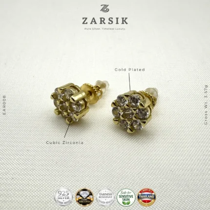 Cubic zirconia gold-plated stud earrings radiant bloom floral cluster