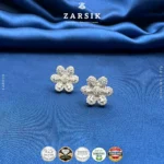 Blooming Brilliance CZ Flower Stud Earrings in 925 Rhodium-Plated Silver - Image 3
