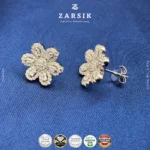 CZ flower stud earrings showcasing six-petal flower design with sparkling Cubic Zirconia
