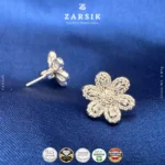 Blooming Brilliance CZ Flower Stud Earrings in 925 Rhodium-Plated Silver - Image 4